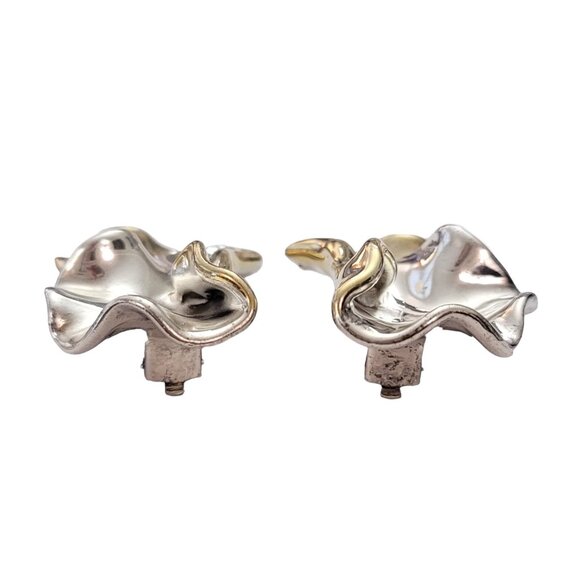 David Varsano Modernist Sterling Silver Large Wavy Brutalist Clip Earrings,E963 - Picture 5 of 13
